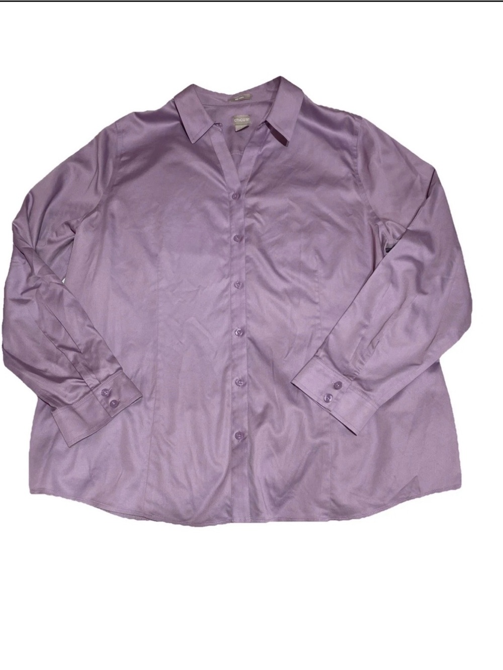 Chico's Women's Long Sleeve No Iron Size 3T (XLT) Button Up Blouse Lilac Purple